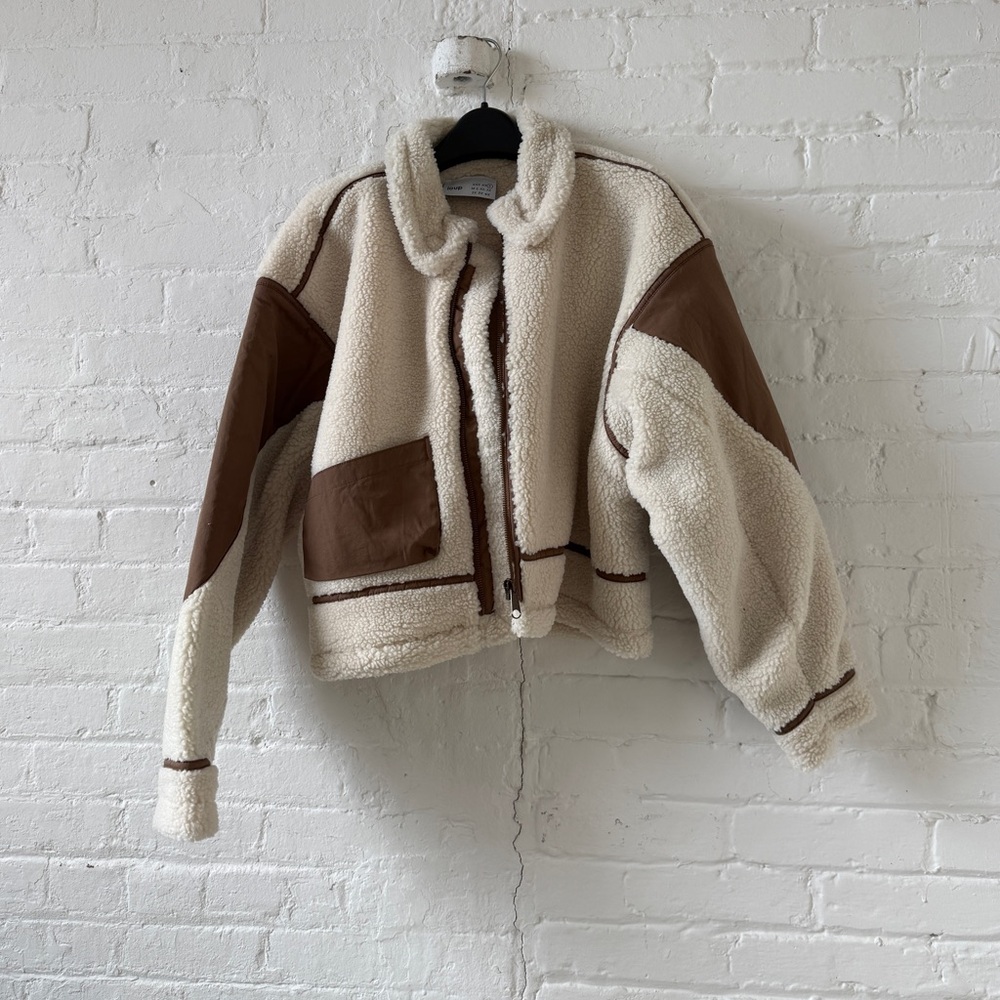 NEW VANESSA SHEARLING BOMBER JACKET - IVORY - Picture 2 of 9